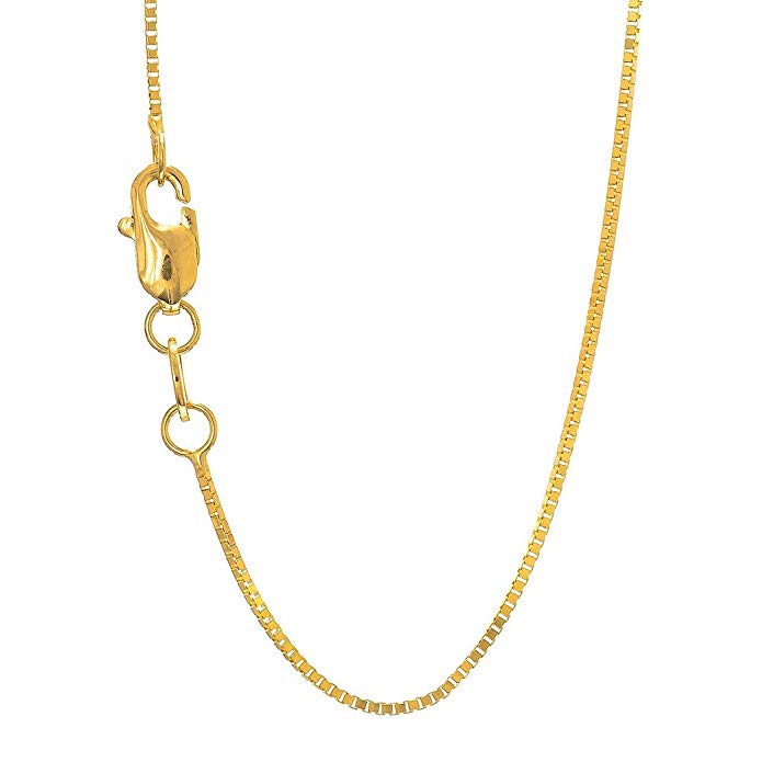 14K Yellow Gold 0.8mm Box Chain Necklace Lobster Clasp