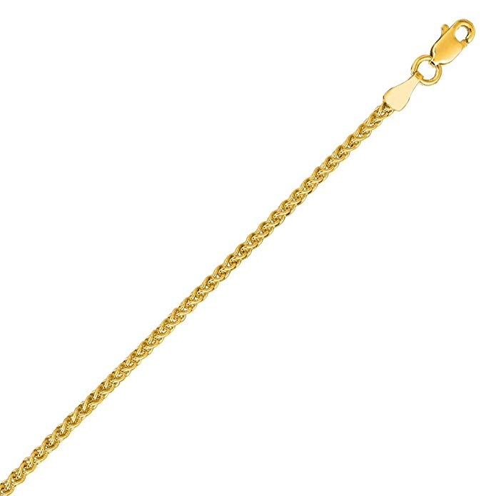 PriceRock 14K Solid Yellow Gold Round Wheat Chain Necklace 2.1mm thick 16 Inches