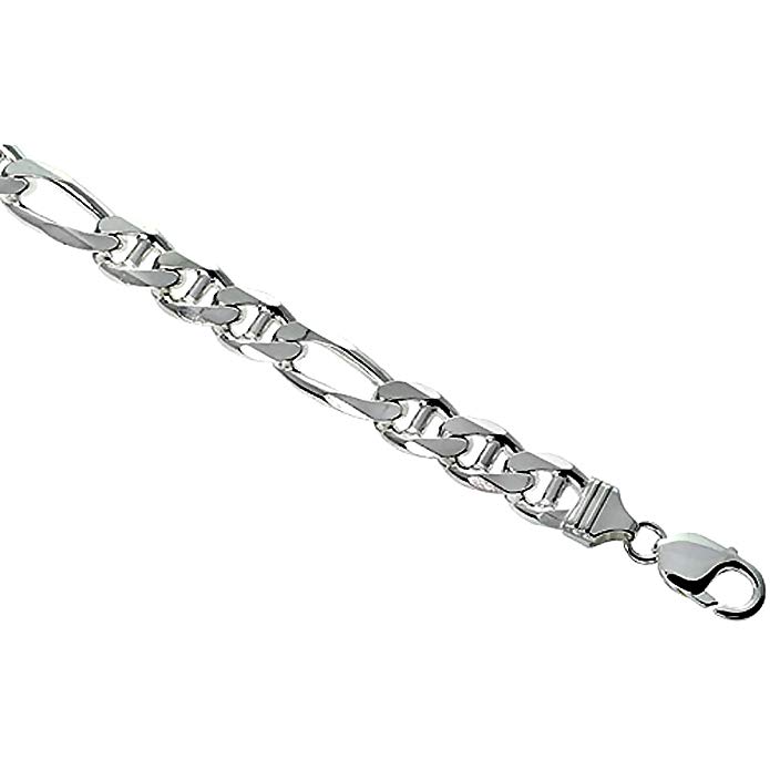 Sterling Silver Figarucci Link Chain Necklaces & Bracelets 10.7mm Beveled Nickel Free Italy, 7-30 inch