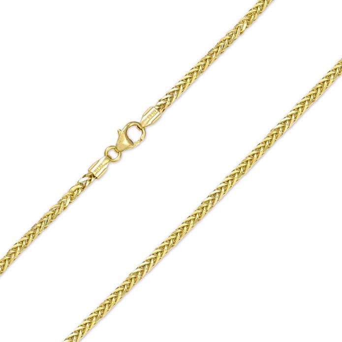 10K Yellow Gold 2mm Hollow Wheat Chain Necklace Lobster Clasp