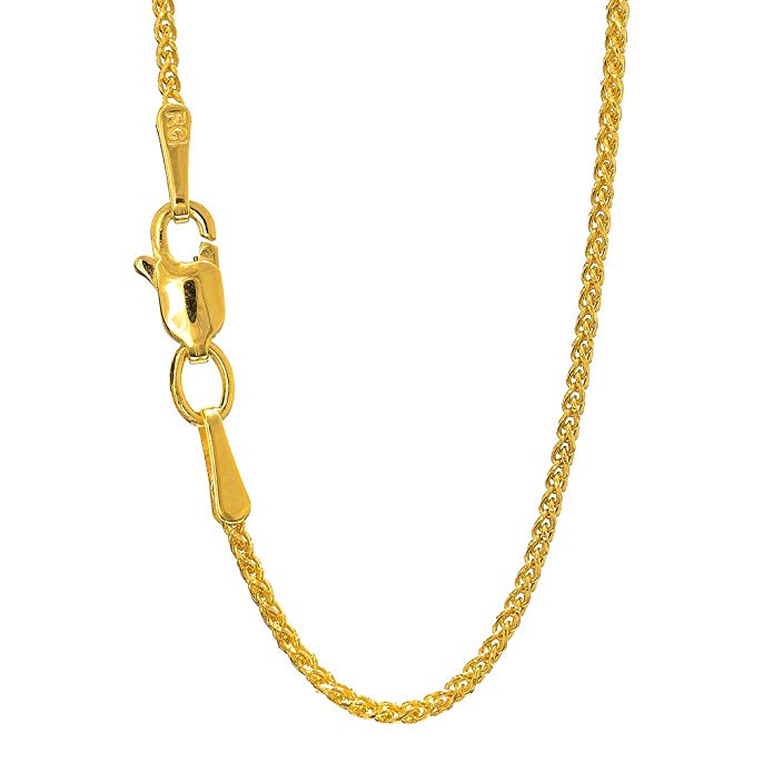 14K Yellow Gold 1.1mm Spiga Wheat Chain Necklace Lobster Clasp