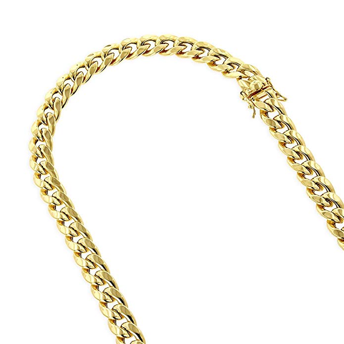 IcedTime 10K Yellow Gold Hollow Miami Cuban Link Chain Necklace with Box Lock Clasp Open Link 7.5mm Wide