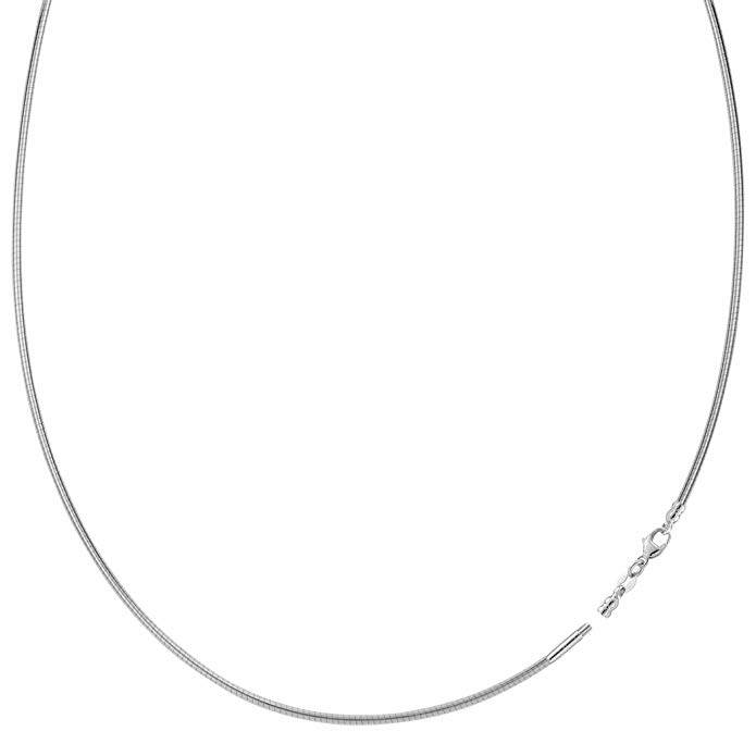 Round Omega Chain Necklace With Screw Off Lock In 14k White Gold, 1.5mm