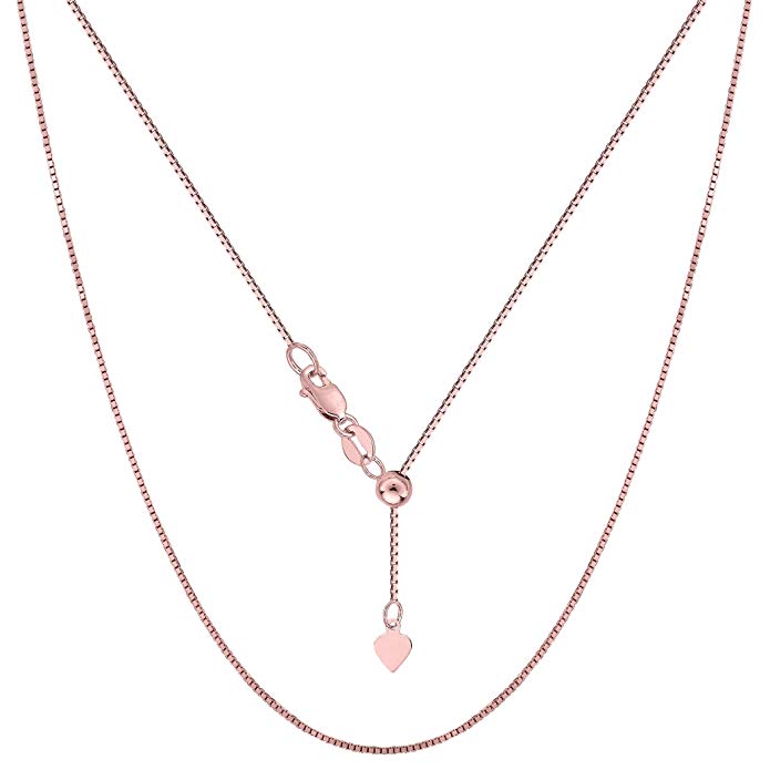 14k Rose Gold Adjustable Box Chain Necklace, 0.7mm, 22
