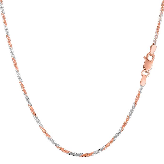14k 2 Tone Rose And White Gold Sparkle Chain Necklace, 1.5mm