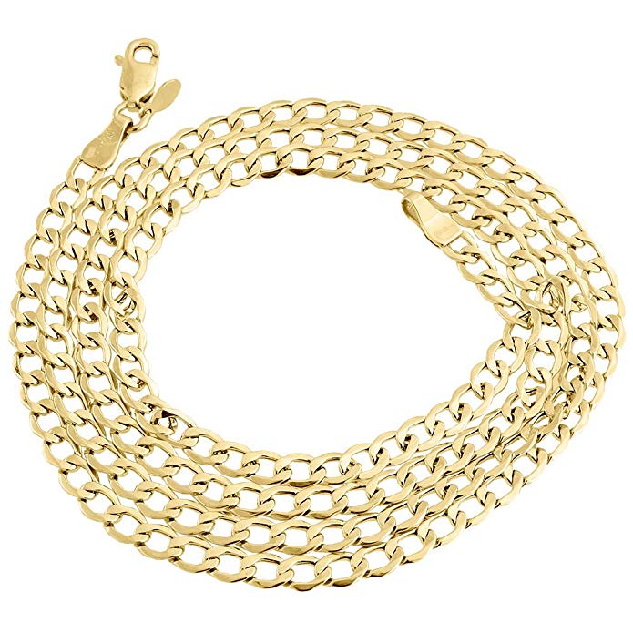 10K Yellow Gold 4.0mm Cuban Curb Link Chain Necklace Lobster Clasp