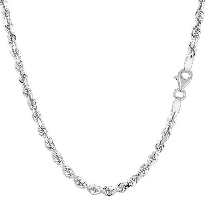 14k White Gold Solid Diamond Cut Royal Rope Chain Necklace, 3mm