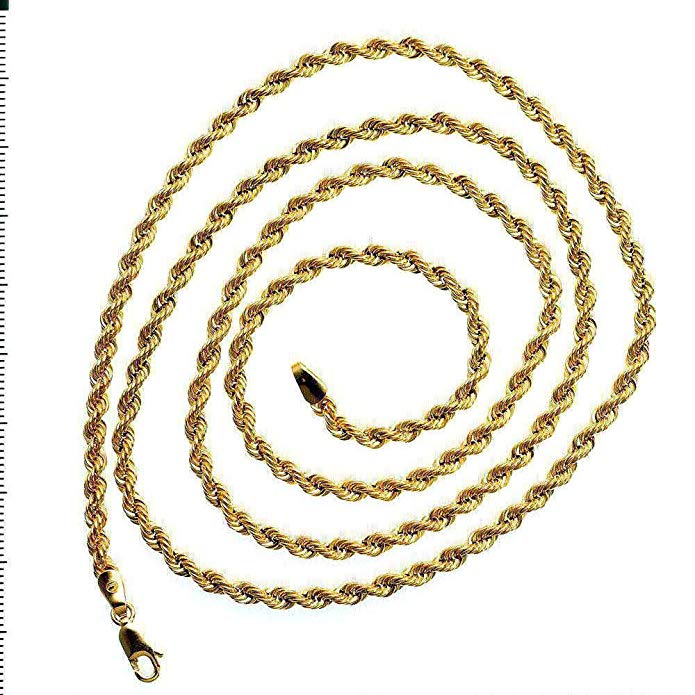 IcedTime 10K YELLOW Gold HOLLOW ROPE Chain - 22 inch Long 3.3MM Wide