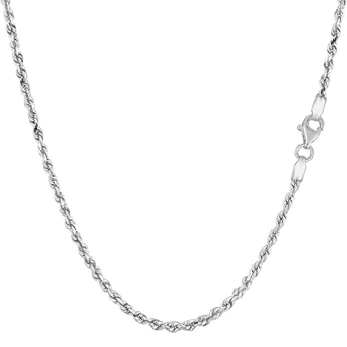 14k White Gold Solid Diamond Cut Royal Rope Chain Necklace, 2.0mm