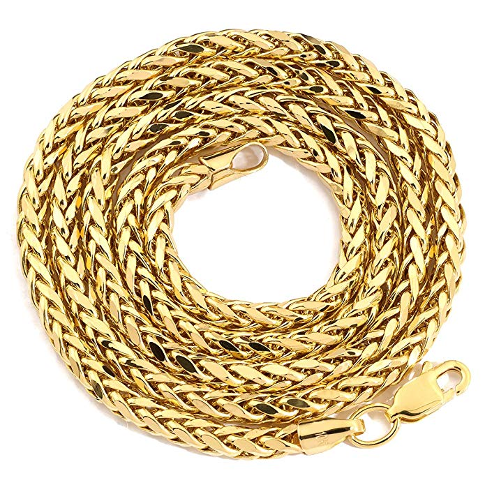 LoveBling 14K Yellow Gold 3mm Palm Chain Necklace with Lobster Lock (Available in 16