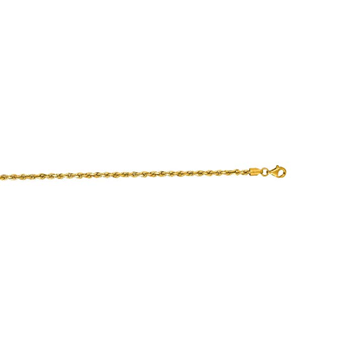IcedTime 10K 18 inch long Yellow Gold 2.75mm wide Shiny Solid Diamond Cut Royal Rope Chain Lobster Clasp