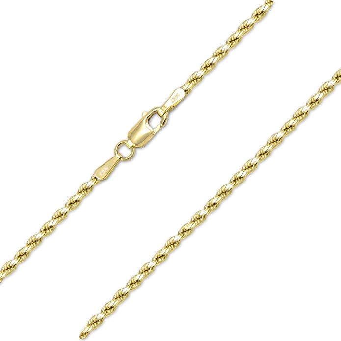 14K Yellow Gold 1.5mm Rope Chain Necklace Lobster Clasp