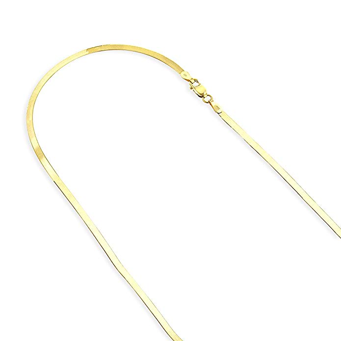 IcedTime Solid 10K Yellow Gold Herringbone Chain 2.3mm Wide Necklace with Lobster Clasp 16,18,20 or 24
