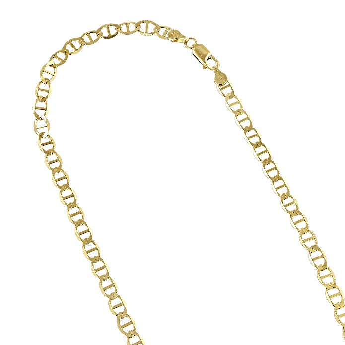 IcedTime 14K Yellow Gold Solid Flat Mariner Chain 4.5mm Wide Necklace or Bracelet with Lobster Claw Clasp