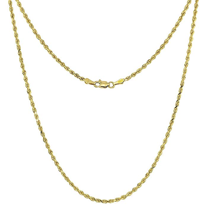 Solid Yellow 10K Gold Rope Chain Necklace 1.5 mm - 4mm Diamond-Cut Assorted Lengths Available