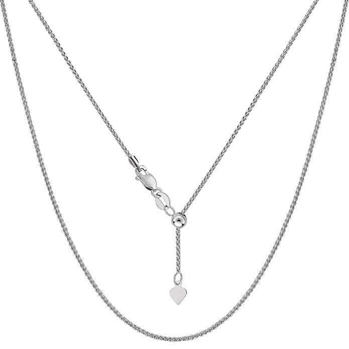 14k White Gold Adjustable Wheat Chain Necklace, 1.0mm, 22