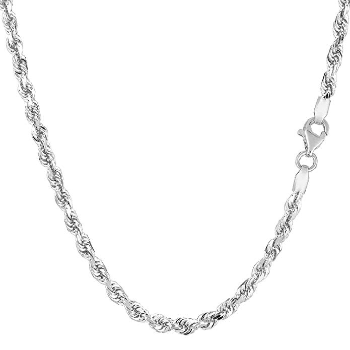 10K White Gold Hollow Rope Chain Necklace, 2mm, 24