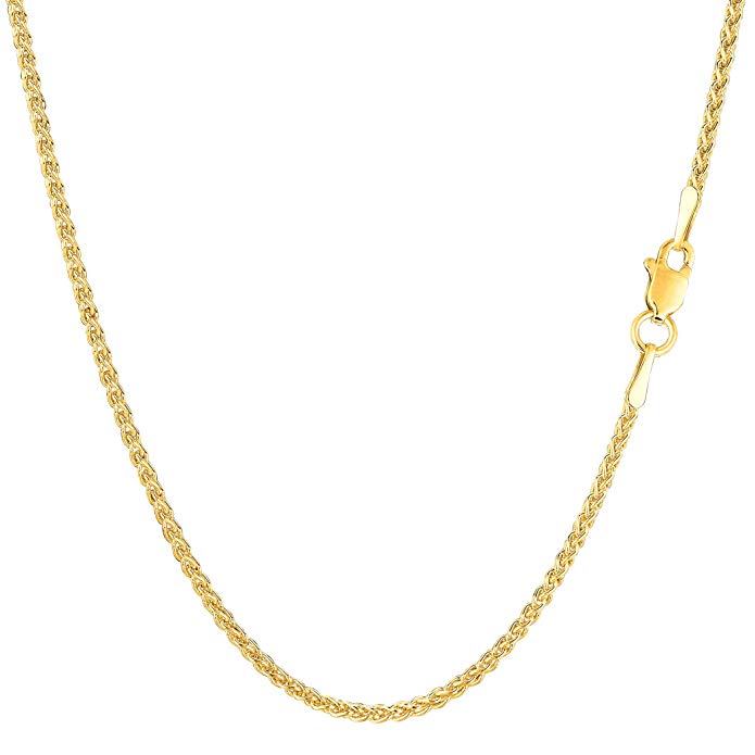 14k Yellow Gold Round Wheat Chain Necklace, 1.5mm