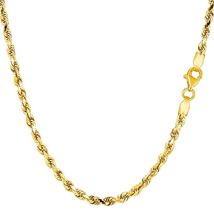 14k Yellow Gold Solid Diamond Cut Royal Rope Chain Necklace, 2.75mm