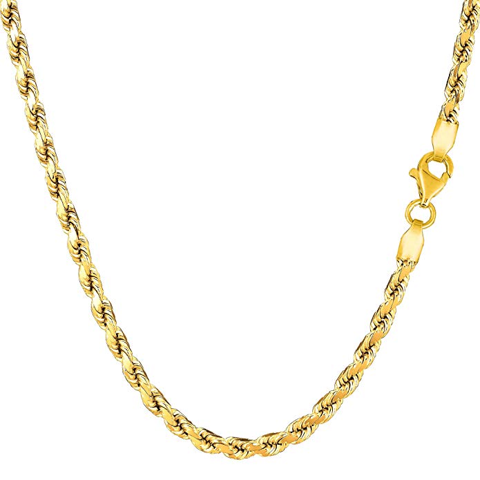 14k Yellow Gold Solid Diamond Cut Royal Rope Chain Necklace, 3.5mm